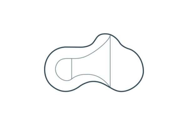 Top-down schematic diagram of a Hump Back Haven freeform steel wall vinyl liner pool showing a bump-out arch back wall, shallow-end step alcove, and floor transition lines sloping into a deep hopper.