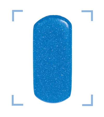 Close-up view of a vibrant royal blue color swatch filled with fine, sparkling white and shimmer flecks throughout.