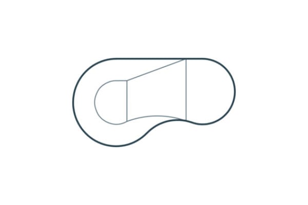 Schematic diagram of a Flat Back Kidney steel wall vinyl liner pool featuring a straight back edge, curved front indent, and integrated shallow-end step alcove, alongside size options ranging from 14x28 feet to 24x40 feet.