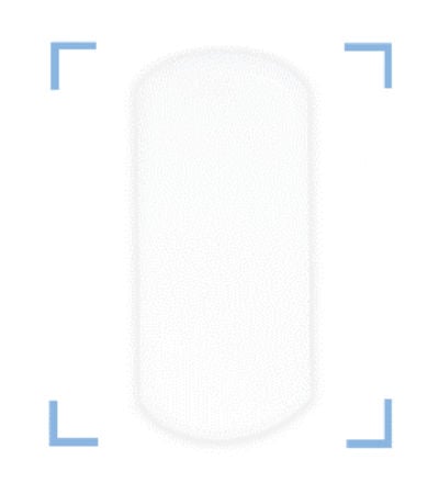 Close-up view of a crisp, solid white color swatch with a subtle matte texture, framed by light-blue crop marks.