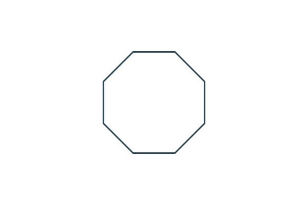 Top-down schematic diagram of an Octagon steel wall vinyl liner pool featuring eight symmetrical flat wall panels forming a uniform geometric perimeter.
