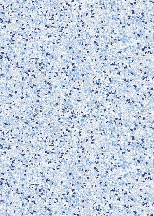 Close-up view of a vinyl pool liner pattern featuring a light blue terrazzo-style design with fine, scattered speckles of navy, sky blue, and white.