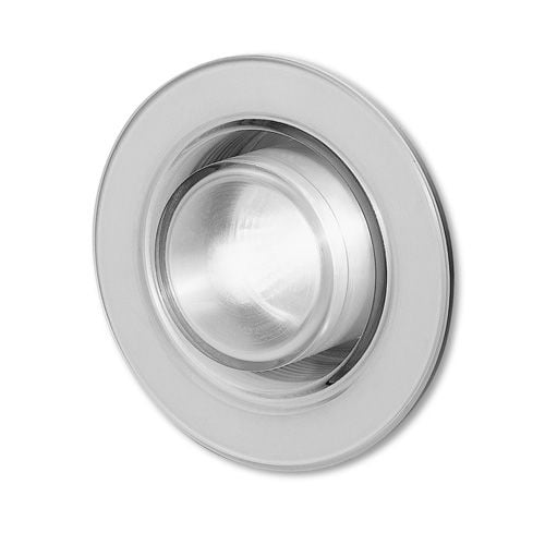 Studio product view of an Elite quartz halogen pool flood light featuring a circular metallic face ring and inner lamp housing.