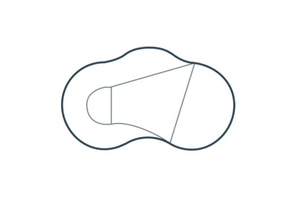 Diagram of the Aloha freeform steel wall vinyl liner pool shape alongside a list of available size options ranging from 12x24 feet to 22x44 feet, showing the pool floor slopes and shallow-end entry layout.