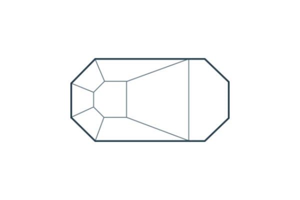 Diagram of the Grecian steel wall vinyl liner pool featuring cut corners on a classic rectangular frame with a deep hopper floor slope, alongside available dimensions including 15x25, 15x29, 16x32, 18x36, 19x35, and 20x40 feet.